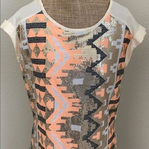 Jun & Ivy Coral & Cream Aztec Blouse Top